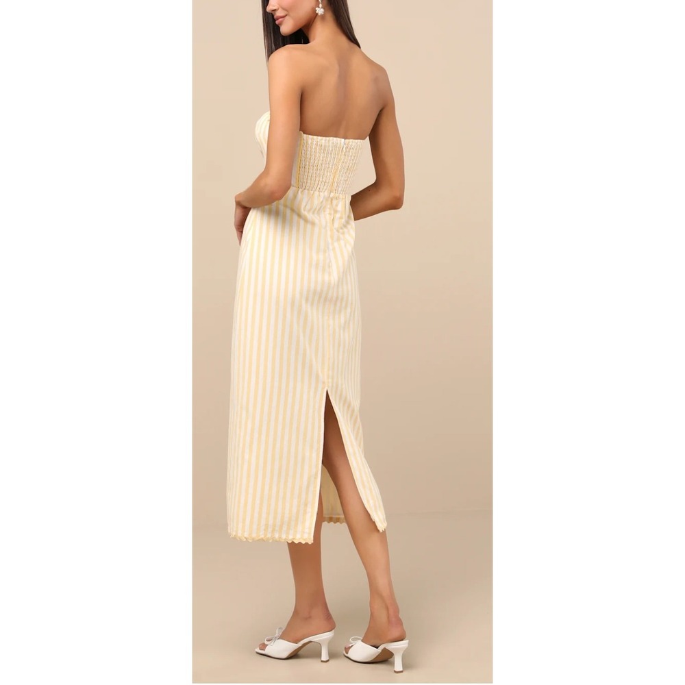 NWT Lulus Brigita Yellow Striped Strapless Column Midi Dress Sz Medium - Picture 3 of 6